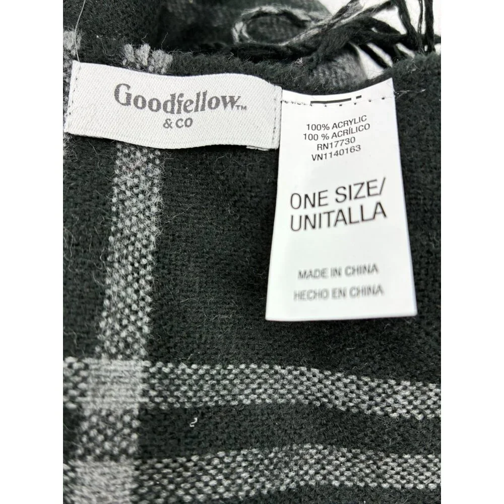 Goodfellow & Co Mens Black Gray Plaid One Size Acrylic Scarf